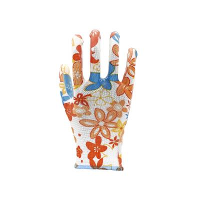 China Flower Print Wear Resistant Lady Gloves Nitrile Coated Garden Gloves Garden Line Work Gloves for sale