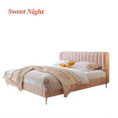 China Modular Natural Frame Luxury Hotel Fabric Upholstered Furniture Modern Wood Bed for sale