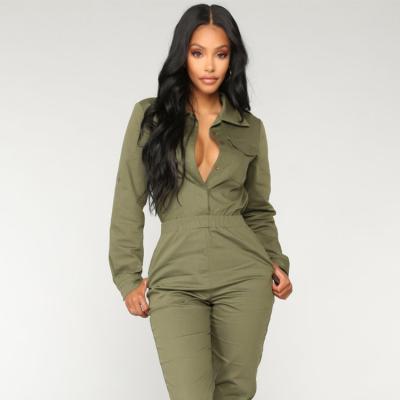 China Hot Sale Tied Waist Overalls Ladies Twill Fabric Jumpsuit Matcha Green Stand Collar Ol Shorts QUICK DRY for sale