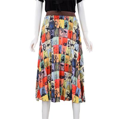 China Anti-Static Vintage Maxi Office Flared Skirts High Waist Patchwork Pleated Floral Print Women For Women Patchwork Pattern for sale