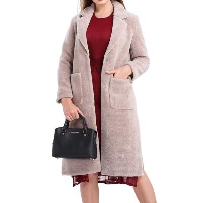 China Anti-Wrinkle Over The Knee Lamb Shearling Fur Coat Women Wool Sheepskin Long Full Tops Sweater Overcoats for sale