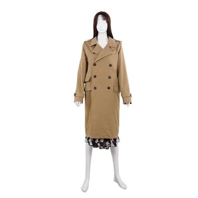 China Young Women Anti-Wrinkle Stylish Cross Waist Turn-Down Collar Long Waist Trench Coat Khaki Anorak for sale