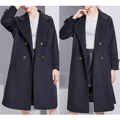 China Anti-wrinkle Vintage Cocoon Style Winter Coat Woolen Women Plus Cotton Thicken Maxi Wool Coats Overcoat for sale