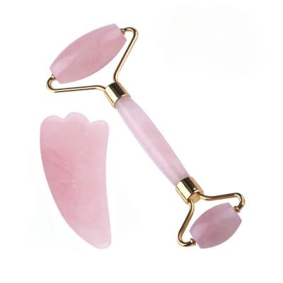 China Wholesale pure stone face rose rose quartz roller and gua sha kit for sale