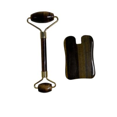 China Face Head Jade Roller Wholesale Portable Double U-Shape Tiger Eye Jade Roller For Face for sale