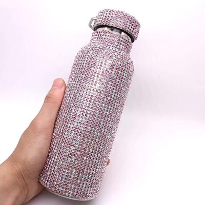 China 500ml Stainless Steel Tumbler Cup Sustainable Bling Rhinestone Water Bottle With Handle for sale