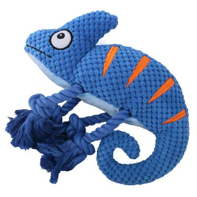 China Chameleon Knotted Cotton Rope Pet Toy Squeaky Stuffed Plush Toy for sale