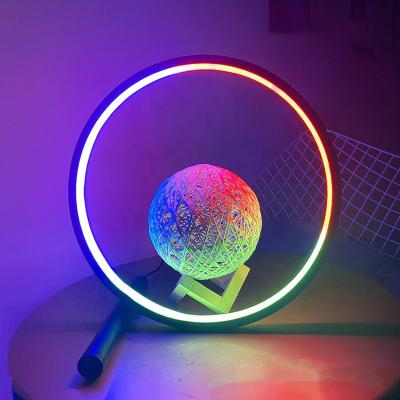 China Contemporary Biumart Nodic Circle Usb Light Color Changing Aluminum Home Decoration Led CCT RGB Minimalist Table Lamp For Bedroom Bar for sale