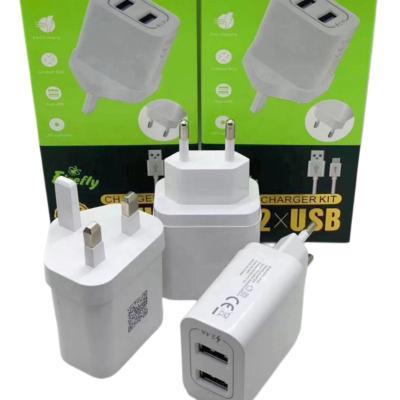 China Hot Selling Africa 2A R-U EU Plug Dual USB Wall Fast Charging and Data Transmission Fast Charging Charger with USB Cable for Oraimo Charger for sale