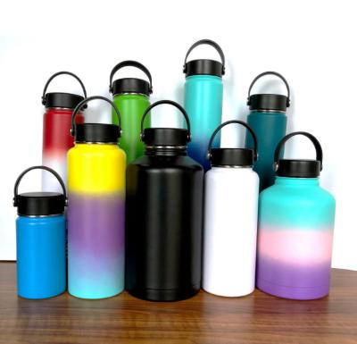 China Hot Selling Disposable Wall Double Mouth Vacuum Flask Outdoor 304 Stainless Steel Sport Wide Water Bottle With Handle Straw Lid for sale