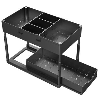 China Interior Space Saver Double-Layer Pull Basket Buffet Rail Storage Box Under The Sink Drawer Rack Rack Customization Square Black for sale