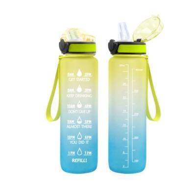 China New Disposable Sports Bottle Cup 32oz Plastic Gradient Color Straw Cover Bounce Sports Bottle Outdoor Tritan Space Cup for sale