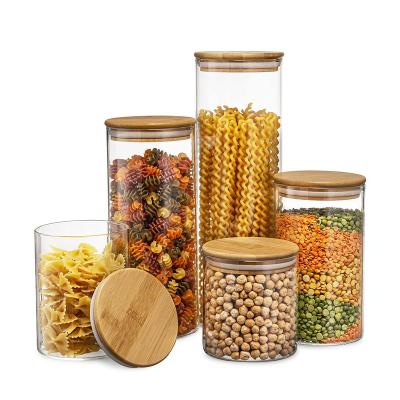 China 16oz and 40oz Kitchen Viable Glass Canisters with Airtight Bamboo Lid, Storage Glass Jars for Coffee Snack and More for sale