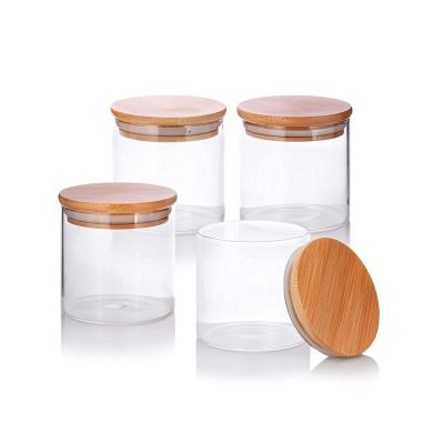 China 300ml / 10 oz Sustainable Premium Clear Borosilicate Glass Jars With Bamboo Silicone Sealed Lid for sale