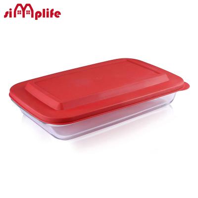 China Heatable most popular high borosilicate glass baking dish with pp lid, rectangle glass bakeware, glass baking tray for sale