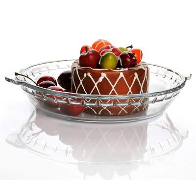 China 9.5 Inch 1330ml Sustainable Glass Pie Dish With Handles, Heat Resistant Clear Glaze for sale