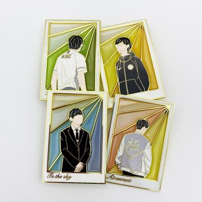 China Asia Chinese Manufacturer Men And Women Cartoon Figure Custom Translucent Hard Enamel Pin for sale