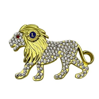 China China Factory Direct High Quality Czech Stone Gold Plated Metal Personalizado 3D Lions Lapel Pin for sale