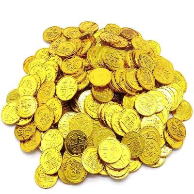 China Plastic Spanish Gold Coins Pirate Treasure Toys 100pc Props Europe Birthday Party Halloween Cosplay Plastic Spanish Gold Coins for sale