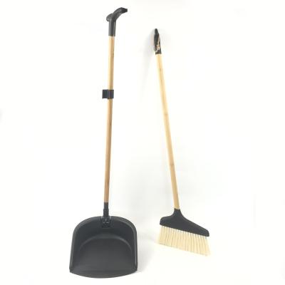 China Home Household Cleaning Long Horse Handle Plastic Dustpan PET Bamboo Broom Set For Supermarket for sale