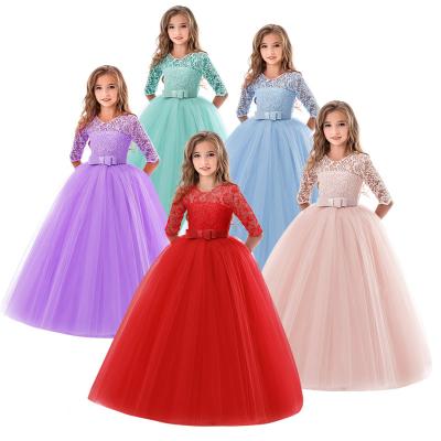 China 2022 Wholesale Hot Selling Children's Washable Kids Ball Gown Half Sleeve Lace Bowknot Appliqued Bridesmaid Wedding Dress Small From Amazon for sale