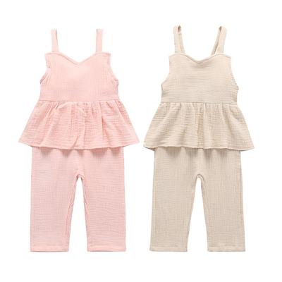 China 100% Sleeveless Anti-pilling Girls Cotton Jumpsuit Overalls Kids Solid Bulk Wholesale Baby Clothes Summer Romper All-in-one Sets for sale