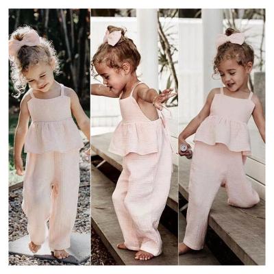 China Girls Cotton Overalls Summer Fashion Amazon Anti-pilling Backless Canvas Pants With Ruffles 2-6 Years Girls Overalls for sale