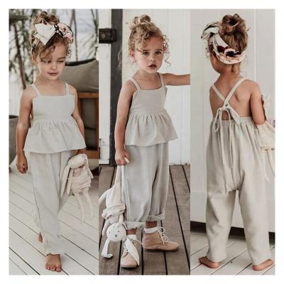 China Anti-pilling Summer Babies Clothes Solid Canvas Harem Pants Kids Suspenders Backless Romper Jumpsuit Overalls All-in-one for sale