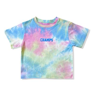 China 2022 New Custom Soft High Quality Kids Letter Breathable Short Sleeve Tie Dye Tie Dye T-shirt Boys Unisex T-shirts&Polo Shirts for sale