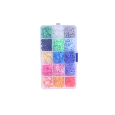 China Sustainable Product Quality 15 Colors T3 Boxed Snap Button Fastener Plastic Clothing Tool Colorful Sewing Button Set for sale