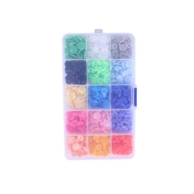 China New Style 15 Colors Sustainable T3 Boxed Buttons Colorful Clothes Sewing Fashion Buttons Garment Plastic Snap Button for sale