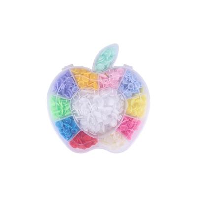 China Viable Custom Apple Shape Storage Boxed Logo T5 Buttons 11 Colors Sewing Garment Buttons Baby Plastic Button for sale