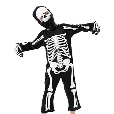 China Polyester TV And Movie Costumes Halloween Kids Skeleton Costume For Boys Horror Role Play Jumpsuit With Hat for sale