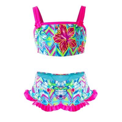 China 2021 New Girls Swimwear Breathable Beachwear Ins Floral Print Two Pieces Children Bikini Swimsuits for sale