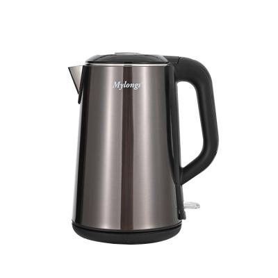 China 360 Degree Base Mylongs MY-2203 Double Wall Rotating Factory Wholesale 304 SS Electric Kettle Flat Head Tea Kettle for sale