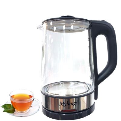 China 360 Degree Base New 2.2L 220V 1500W Transparent Glass Electric Kettle Rotating Mylongs 2021 Model for sale