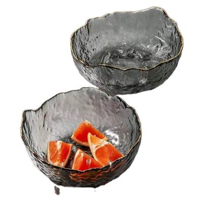 China High Qiality Gold Plating Salad Vegetable and Fruit Household Irregular Large Size Glass Bowl for sale