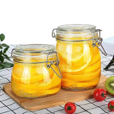 China Food Storage Container 8oZ 16oZ Clear Round Glass Candy Sauce Jar With Lid for sale