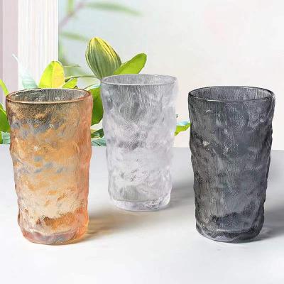 China Cute Hot Selling Simple Drinking Whiskey Glacier Pattern Glass Water Cup for sale