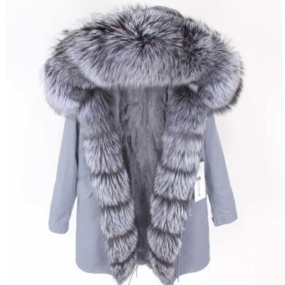 China Waterproof 2021 Winter Women's Fur Coat Classic Comfortable Rabbit Fur Liner Detachable And Real Border Fox Fur Trench Coat for sale