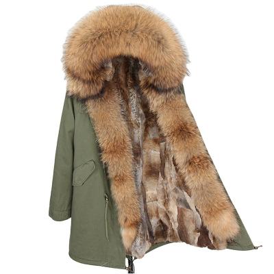 China Wholesale Warm Viable Winter Custom Made Women's Large Real Fur Coat Detachable And Border Raccoon Fur Trench Coat Long for sale