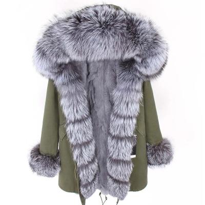 China 2020 Winter Women Rabbit Classic Comfortable Real Fur Lining Rabbit Fur Detachable Trench Coat Waterproof Drop Ship Frontier&Cuff Fur Coat for sale