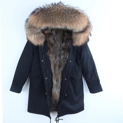 China 2021 winter nature real raccoon dog raccoon jacket real fur QUICK DRY thick warm parka fur hooded coats striping jacket man real fur coat for sale