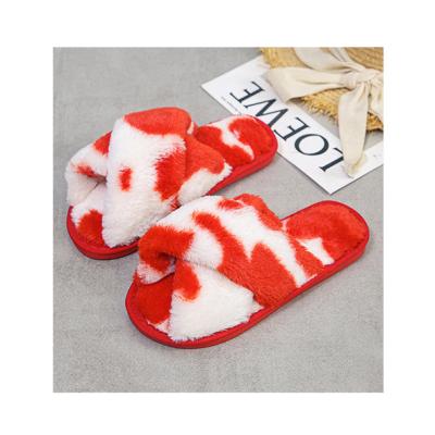 China High Quality Faux Fur Slippers Fashion Trend Lamb Stripes Faux Fur Cross Slides Summer Wholesale Animal Sandals For Women for sale