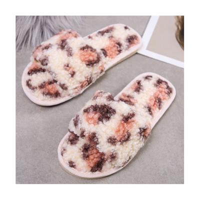 China Fashion Trend Women Faux Fur Slippers Leopard Print Slides Hairy Ladies Curly Fur Slider for sale