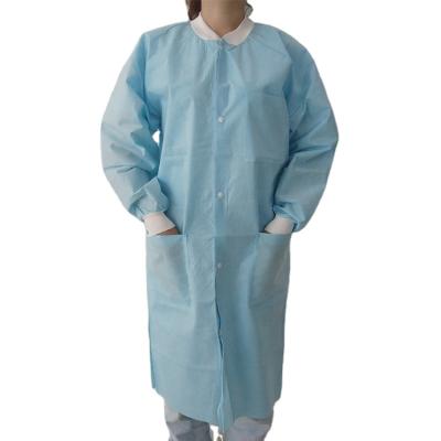 China Unisex Waterproof Knitted Soft Blue White Lightweight Cuff Lab Coat Work Uniform For Lab for sale