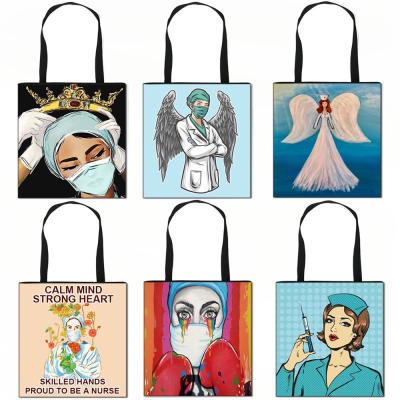 China Natural Nurse Angel With Wings Print Tote Lady Bags Portable Bags For Travel Fashion Women Beach Bag for sale