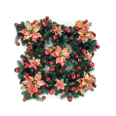 China Eco-friendly PVC Decoration Green Rattan Garland Xmas Wicker Christmas Rattan With Lights Diy Hotel Decoration for sale