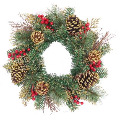 China Hot Sale PVC 40cm PE PE and PVC Pinecone and Christmas Ball Decoration Customized Garland Christmas Decoration Garland for sale