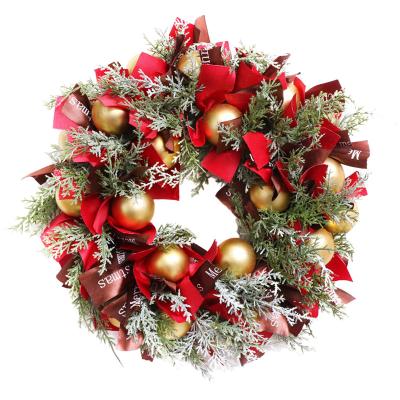 China Popular Plastic Christmas Decoration Luxury Supplier Christmas Wreath with Plastic Balls Decoration and Ribbon for sale